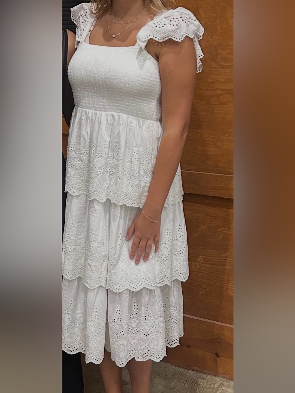 Ami White Eyelet Tiered Midi Dress